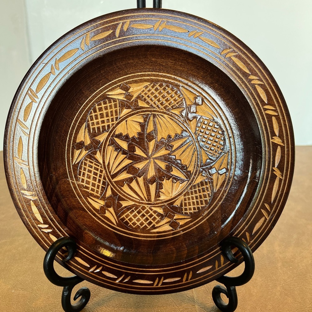 Vintage Hand-Carved Wooden Plate
